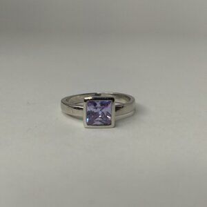 Silver Tone Square Pink Purple Faceted Stone Ring Size 8 Unmarked Pretty Gift
